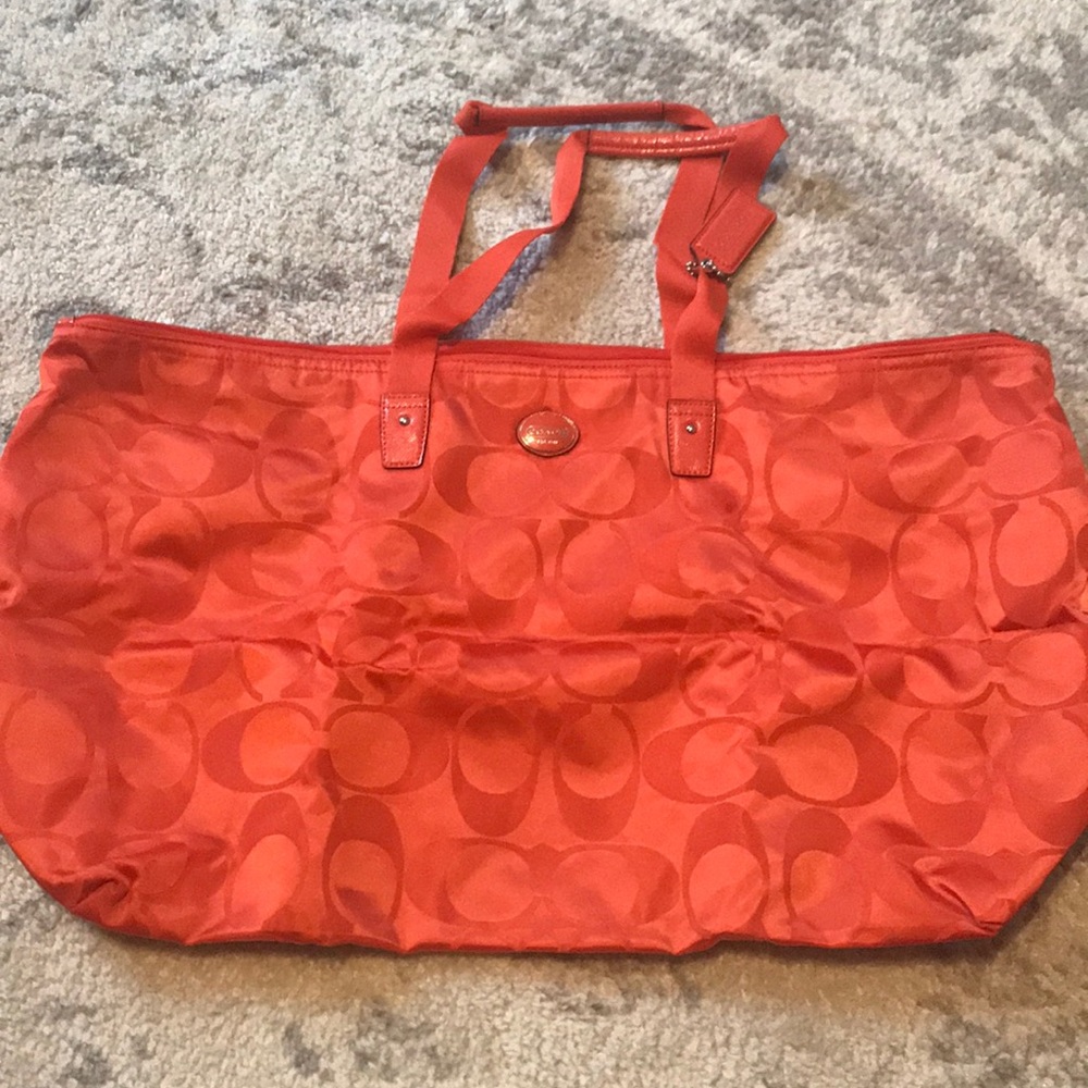 Packable orange Coach tote bag